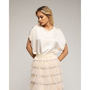 Oversized - Satijnen Top - Met Gebreide Halslijn en Onderboord