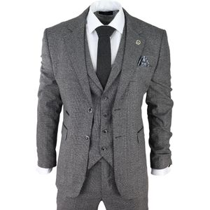 Heren - Grijs - 3-delig Pak - Prince of Wales Ruit - Klassiek Afgetailleerd
