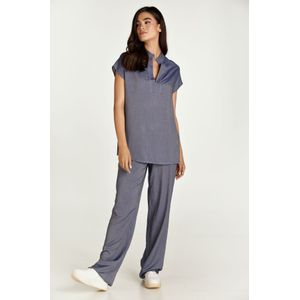 Blousetops - Blauwe Mouwloze Top - Denimstijl - Geweven Viscose