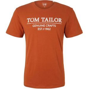 TOM TAILOR - Shirt - Roestbruin/Wit - Kwartmouw - Normale Pasvorm
