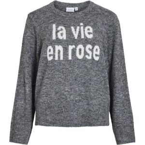 Vila - Vimelie O-neck Detail Knit - Gebreide Trui - Medium Grey Melange