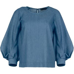 Indigo top met bisschopsmouwen