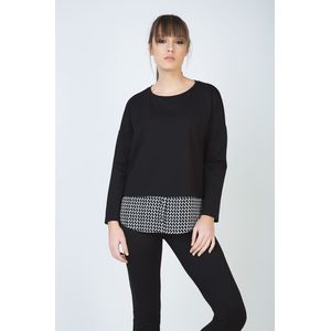 Conquista Fashion - Houndstooth - Blousetop - Lange Mouwen - Met Optionele Overhemdkraag