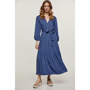 Midi-jurk - Marineblauw - Tencel - V-hals - ¾ Mouwen