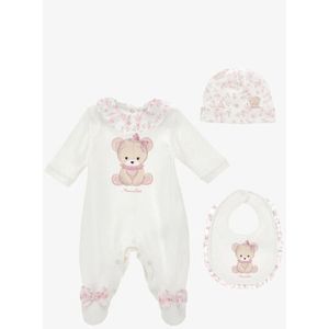 Monnalisa - Boxpakje - Panna Rosa Antico - Baby Set met Muts en Slabbetje
