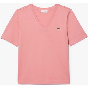 Lacoste - Relaxed Fit - T-shirt - Roze - Zacht Katoen - V-hals