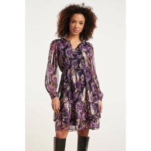 Smashed Lemon - 24802 - Jurk - Paars - Paisley met Zilveren Jacquard