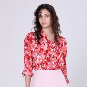 Blouse - Abstracte Print - Met Ascot Kraag - 3/4 Mouwen