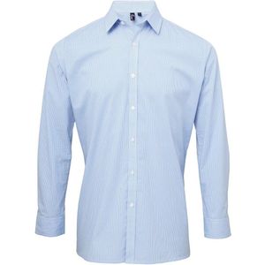 Premier Heren gingham micro geruit overhemd met lange mouwen