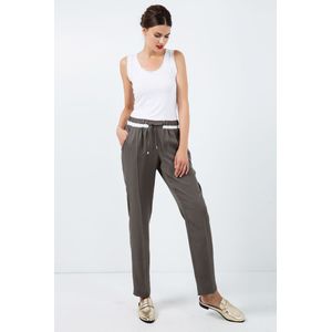 Broek - Kaki - Lange Broek - Crèmekleurig Paneel