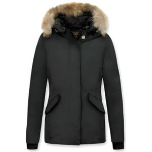 Beluomo - Wooly - Bontjas - Kort - Dames - Bontkraag van 100% American Racoon Bont