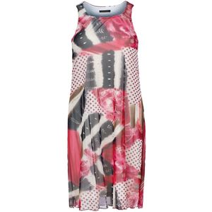 Mouwloze Midi-jurk - Abstracte Rode Print - Transparant Nylon Mesh - Volledig Gevoerd met Katoen
