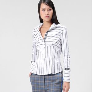 Shirt - Gestreept - Lange Mouwen - Getailleerd - Katoen