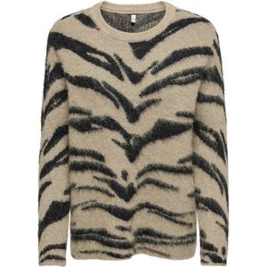 ONLY - ONLCOSTA - Trui - Beige/Zwart - Dierenprint - Losse Pasvorm