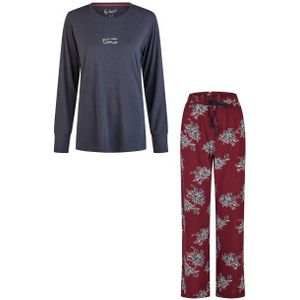 By Louise Dames pyjama set lang modal/bamboe viscose donkerblauw/bordeaux rood gebloemd
