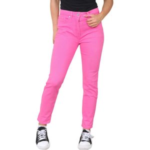 M&Co - Dames Jeans - Roze - Hoge Taille - Taps Toelopende Rechte Pijpen