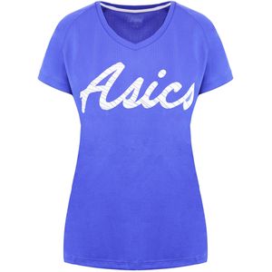 Asics - Grafisch Logo - T-shirt - Blauw - Korte Mouw V-Hals