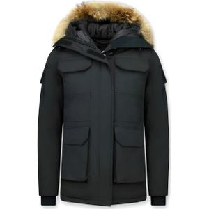 Matogla - Parka - Halflange Jas - Blauw - Dames met Bontkraag