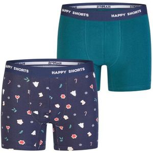 Happy Shorts Heren boxershorts kerst 2-pack donkerblauw/groen