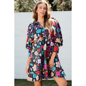 Bloemen Puff Mouw Mini Jurk