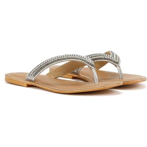 Tower Footwear - Metallic Bead Thong - Dames Sandalen - Zilver - Teenslippers