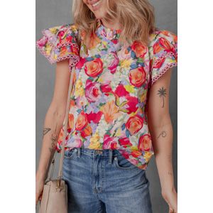 Bloemendruppelblouse met Rimpelmouwen