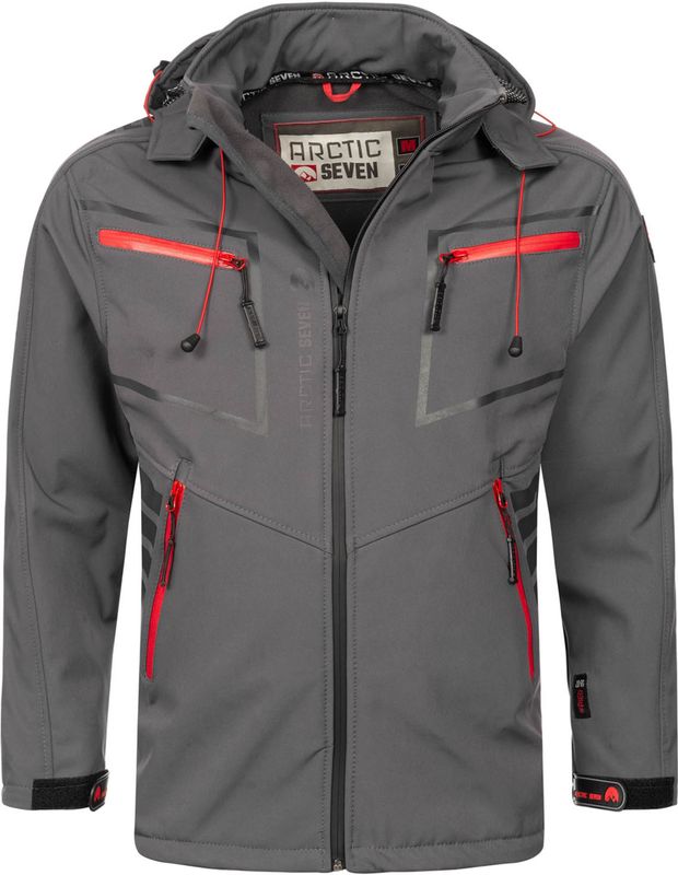 Arctic Seven - Heren Softshell Jas - Donkergrijs - Waterafstotend - Afneembare Capuchon