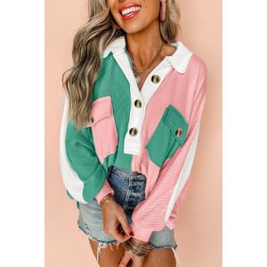 Kleurblok Lange Mouw Overhemd met Knopen