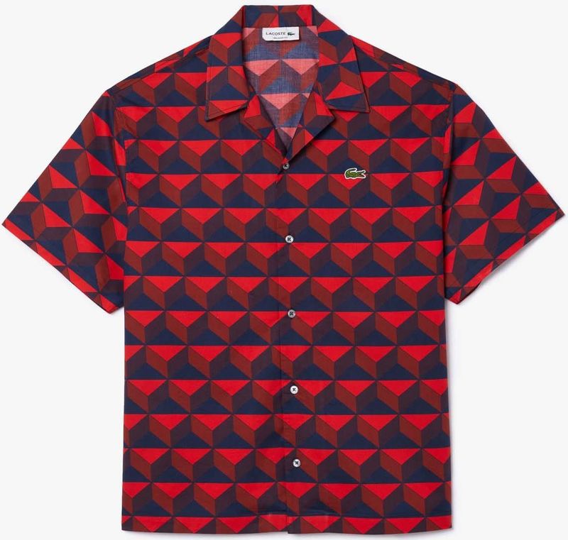 Lacoste - Casual Shirt - Rood - Korte Mouwen - Polyester - UV-bescherming