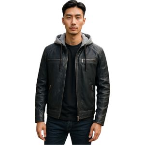 Heren - Ingham - Bikerjack - Blauw - Lamsleer - Capuchon