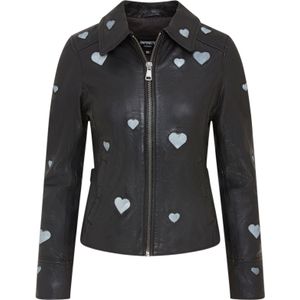 Dames - Bikerjack - Zwart - Wynyard - Leren Jack met Hartjesmotief