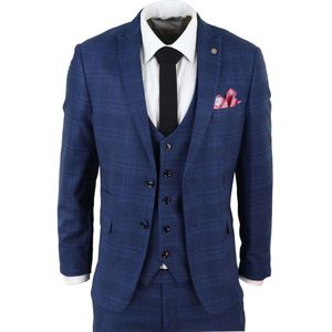 Heren - 3-delig - Blauw - Birdseye Geruit Pak