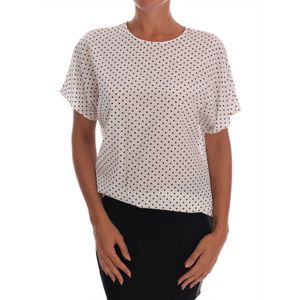 Dolce & Gabbana - SICILY - Zijde Blouse - Wit met Zwarte Stippen - Korte Mouwen