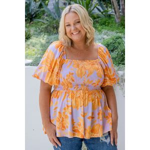 Bloemige Geplooide Puff Mouw Blouse