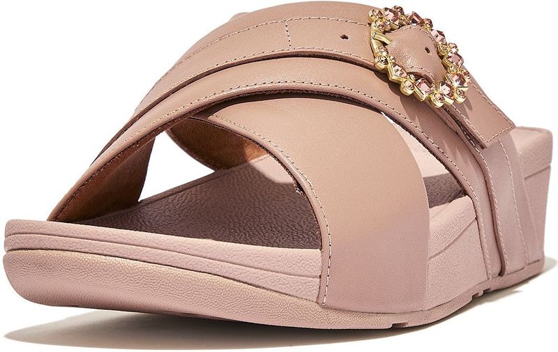 FitFlop Lulu crystal-buckle leather cross slides