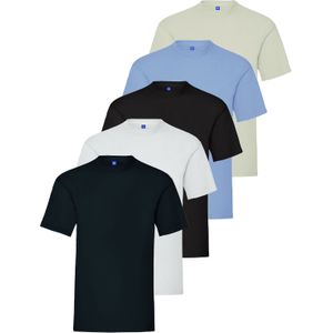 Kruze - Heren Crew Neck T-shirts - Zwart Grijs Hemelsblauw Navy Wit - 5 Pack