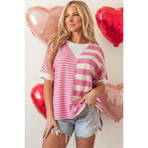 Gestreepte Gebreide Korte Mouwen Top