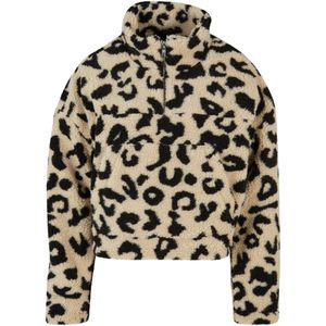 Urban Classics Dames sherpa kort sweatshirt met luipaardprint