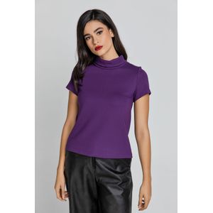 Korte Mouw - Mauve Top - Stretchstof - Laag Geplooide Col