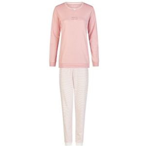 By Louise Dames winter pyjama set lang interlock roze/wit gestreept