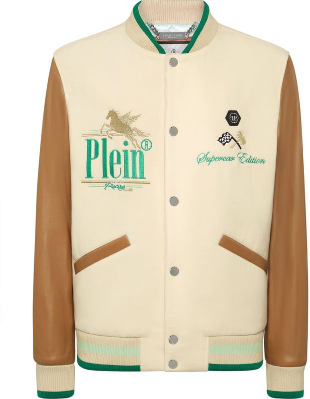 Philipp Plein - College Bomber Jacket LS Racing Club - Beige - Heren Jas