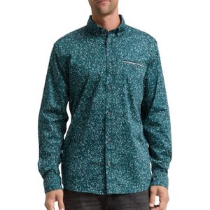 Tom Tailor - Lange Mouw Overhemd - Groen - Katoen - Regular Fit