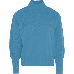 Mymo - Trui - Turkoois - Met Bloemenborduursel - Dames