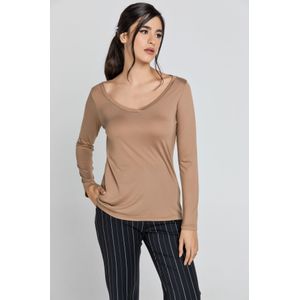 Top - Lichtbruin - V-hals - Lange Mouwen - Blousetops