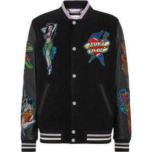 Philipp Plein - Leather College Bomber Hawaii - Jas - Zwart