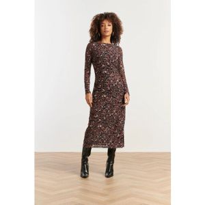 Smashed Lemon - Mesh Midi Jurk - Cheetahprint - Bruin en Zwart