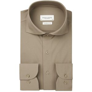 Profuomo - Japanese Knitted Overhemd - Beige - Slim-fit - Lange Mouw