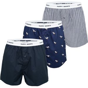 Happy Shorts 3-pack wijde boxershorts heren blauw gestreept meeuwen print