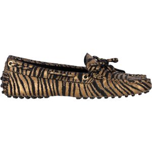 Tod's Zebra-Gedrukte Rijloafers in Metallic Gouden Leder