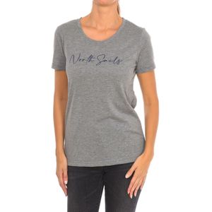 North Sails - T-shirt - Grijs - Dames - Katoen - Korte Mouwen met Geribbelde Halslijn